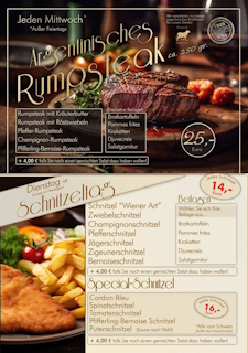 Aktonstage Dienstag Schnitzeltag & Mittwoch Argentinisches Rumpsteak